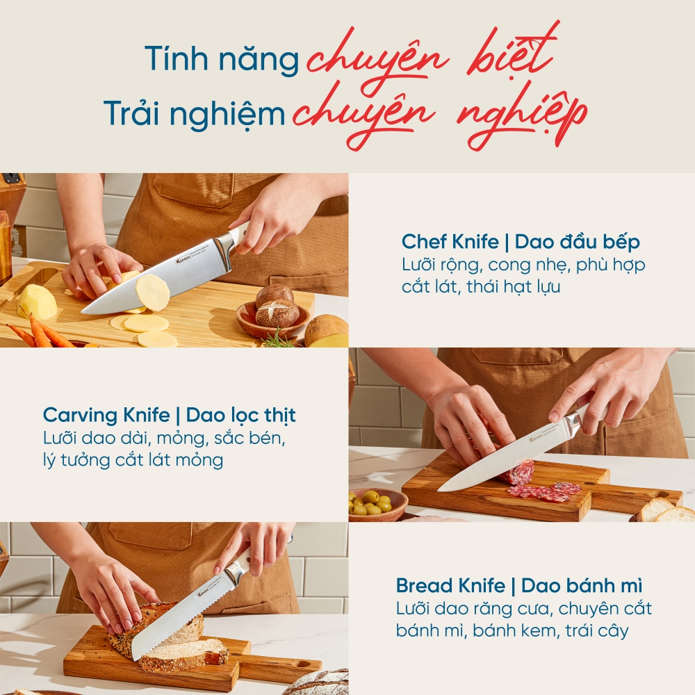 Bộ dao làm bếp cao cấp 7 món | Konox Gouter | Tính năng chuyên biệt Bộ dao làm bếp cao cấp 7 món | Konox Gouter | Tính năng chuyên biệt