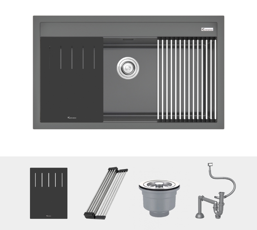 Chậu rửa Konox Terra 860S Grey - Trọn bộ sản phẩm bao gồm Chậu rửa Konox Terra 860S Grey - Trọn bộ sản phẩm bao gồm