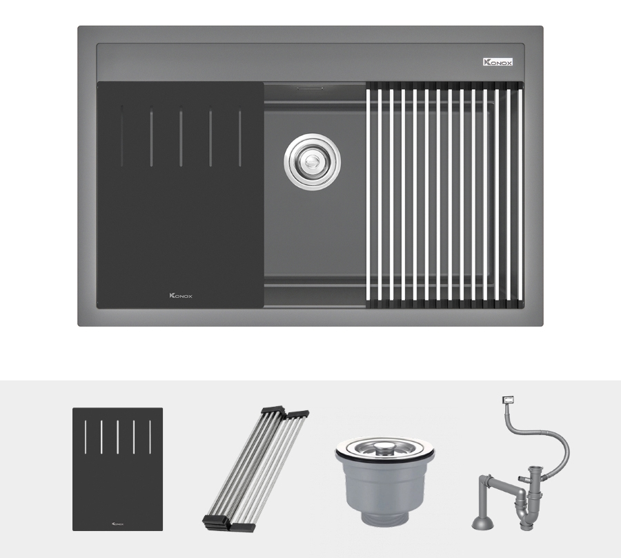 Chậu rửa Konox Terra 790S Grey - Trọn bộ sản phẩm bao gồm Chậu rửa Konox Terra 790S Grey - Trọn bộ sản phẩm bao gồm