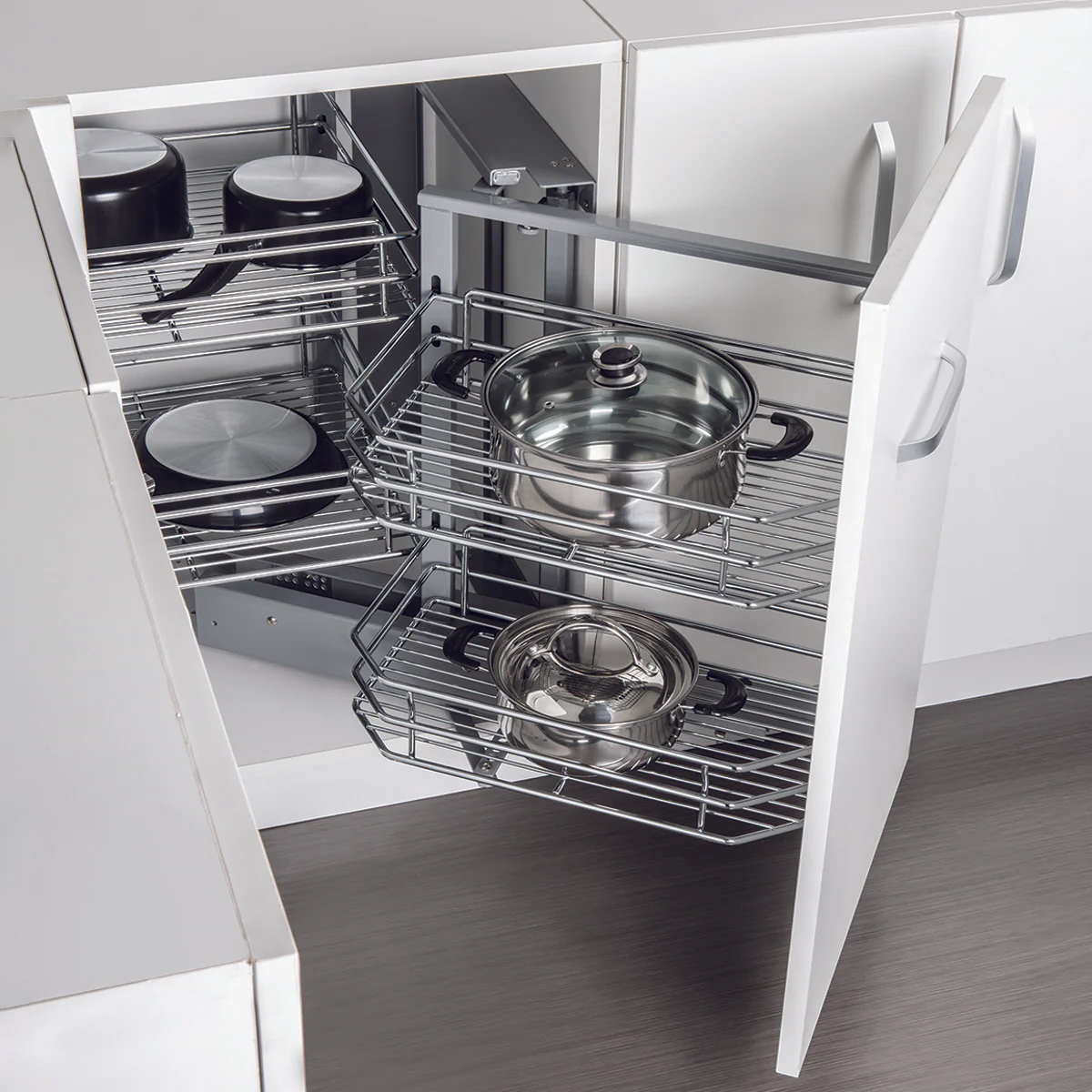 Rổ góc liên hoàn mở phải Inox 304 nan tròn cao cấp | Hafele Mezzo 548.21.002 Rổ góc liên hoàn mở phải Inox 304 nan tròn cao cấp | Hafele Mezzo 548.21.002