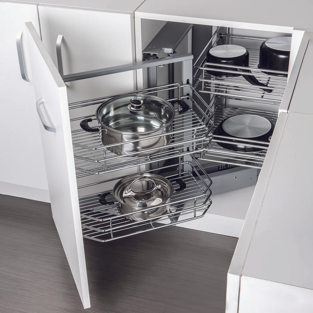 Rổ góc liên hoàn mở trái Inox 304 nan tròn cao cấp | Hafele Mezzo 548.21.012 Rổ góc liên hoàn mở trái Inox 304 nan tròn cao cấp | Hafele Mezzo 548.21.012