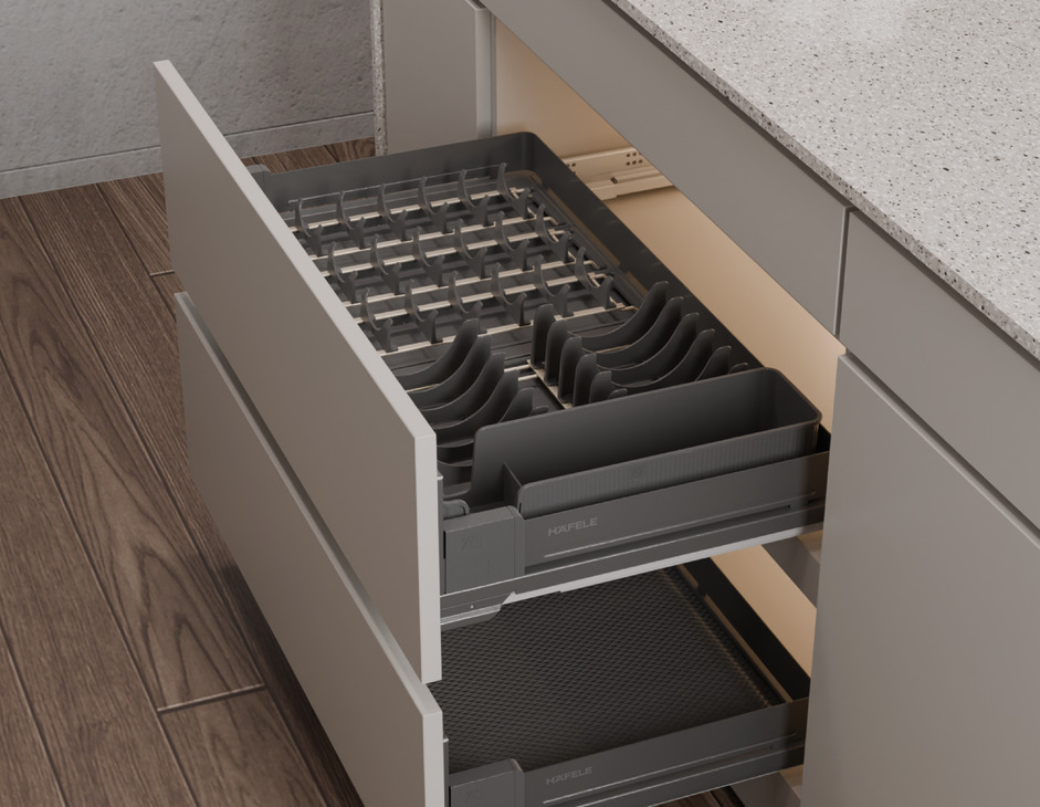 Rổ kéo dưới cho xoong nồi thép màu than chì Utensio Plus H2 là phụ kiện tủ bếp được nhập khẩu chính hãng từ thương hiệu nổi tiếng Hafele Rổ kéo dưới cho xoong nồi thép màu than chì Utensio Plus H2 là phụ kiện tủ bếp được nhập khẩu chính hãng từ thương hiệu nổi tiếng Hafele