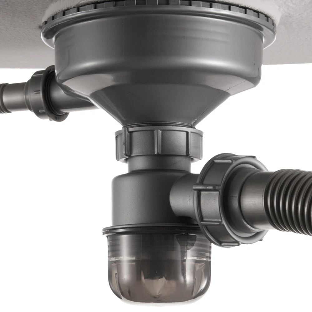 Bộ lọc rác và Siphon thoát nước thế hệ mới là hai phụ kiện không thể thiếu khi sử dụng chậu rửa Gento GT04-8250 Deluxe.