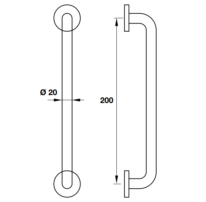 Kích thước sản phẩm | Tay nắm kéo dài C-C 200mm Inox 304 mờ Hafele 902.20.194 Kích thước sản phẩm | Tay nắm kéo dài C-C 200mm Inox 304 mờ Hafele 902.20.194