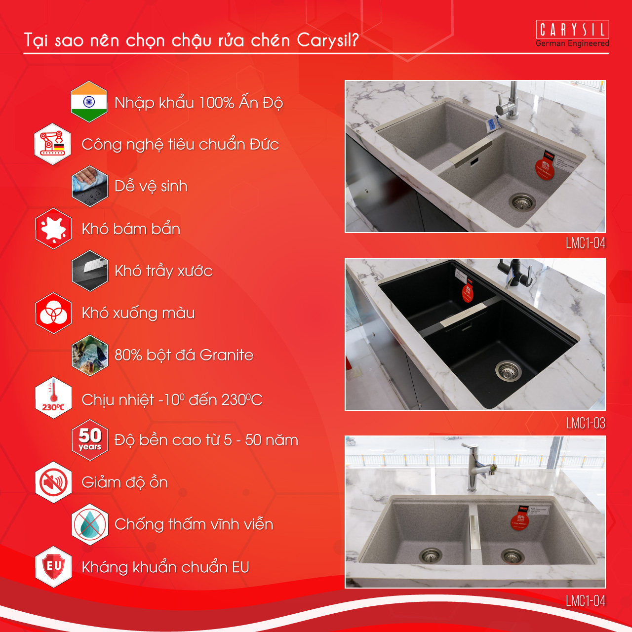 Chậu rửa Carysil LMC1-04 - Vì sao nên chọn chậu Carysil? Chậu rửa Carysil LMC1-04 - Vì sao nên chọn chậu Carysil?