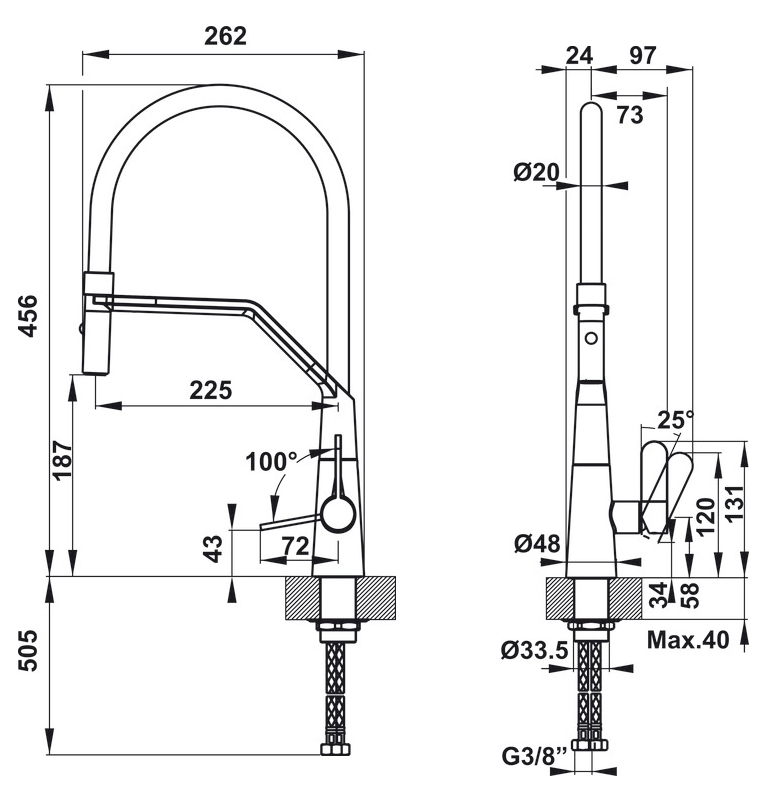 Kích thước sản phẩm | Vòi rửa nóng lạnh thân mềm màu đen đồng mạ Chrome Hafele Hydros HT20-CH1F187 | 570.82.230 Kích thước sản phẩm | Vòi rửa nóng lạnh thân mềm màu đen đồng mạ Chrome Hafele Hydros HT20-CH1F187 | 570.82.230